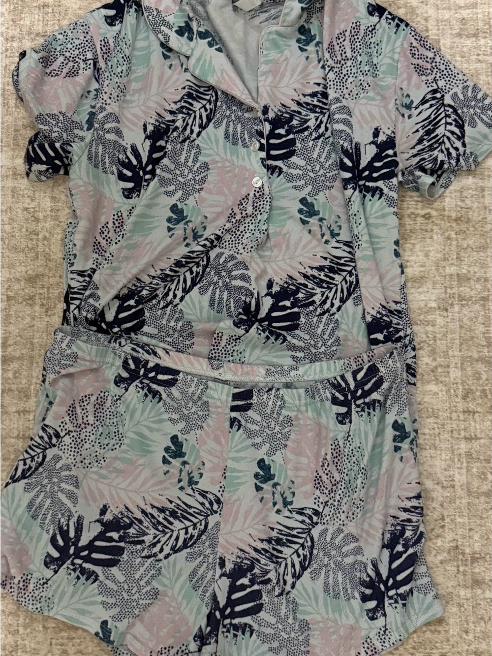 Tropical Leaf Two-Piece Lounge Set in Mint & Navy